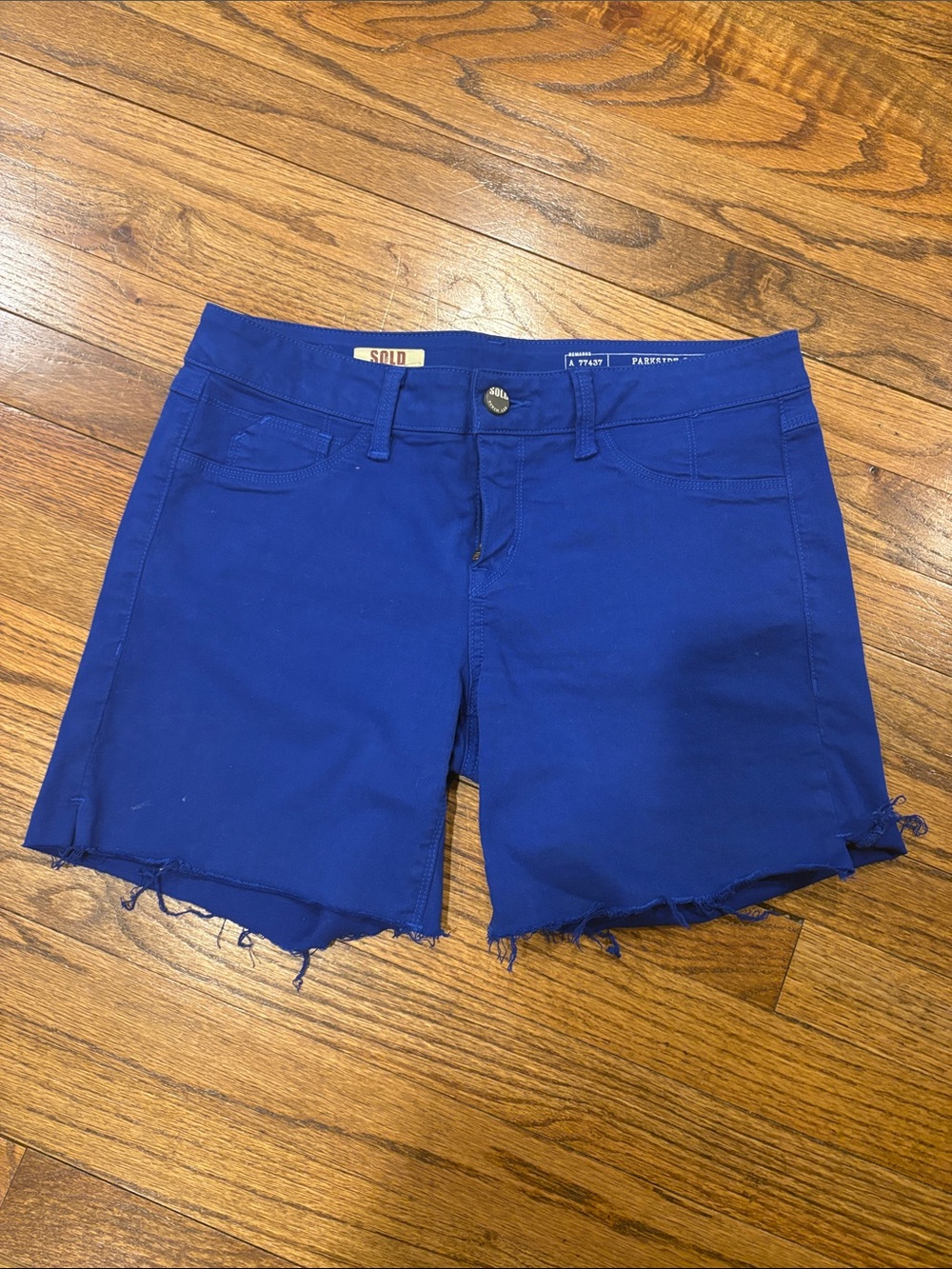 SOLD Design Lab Cobalt Blue Frayed Hem Denim Shorts